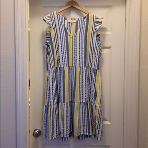 Blue and yellow striped dress